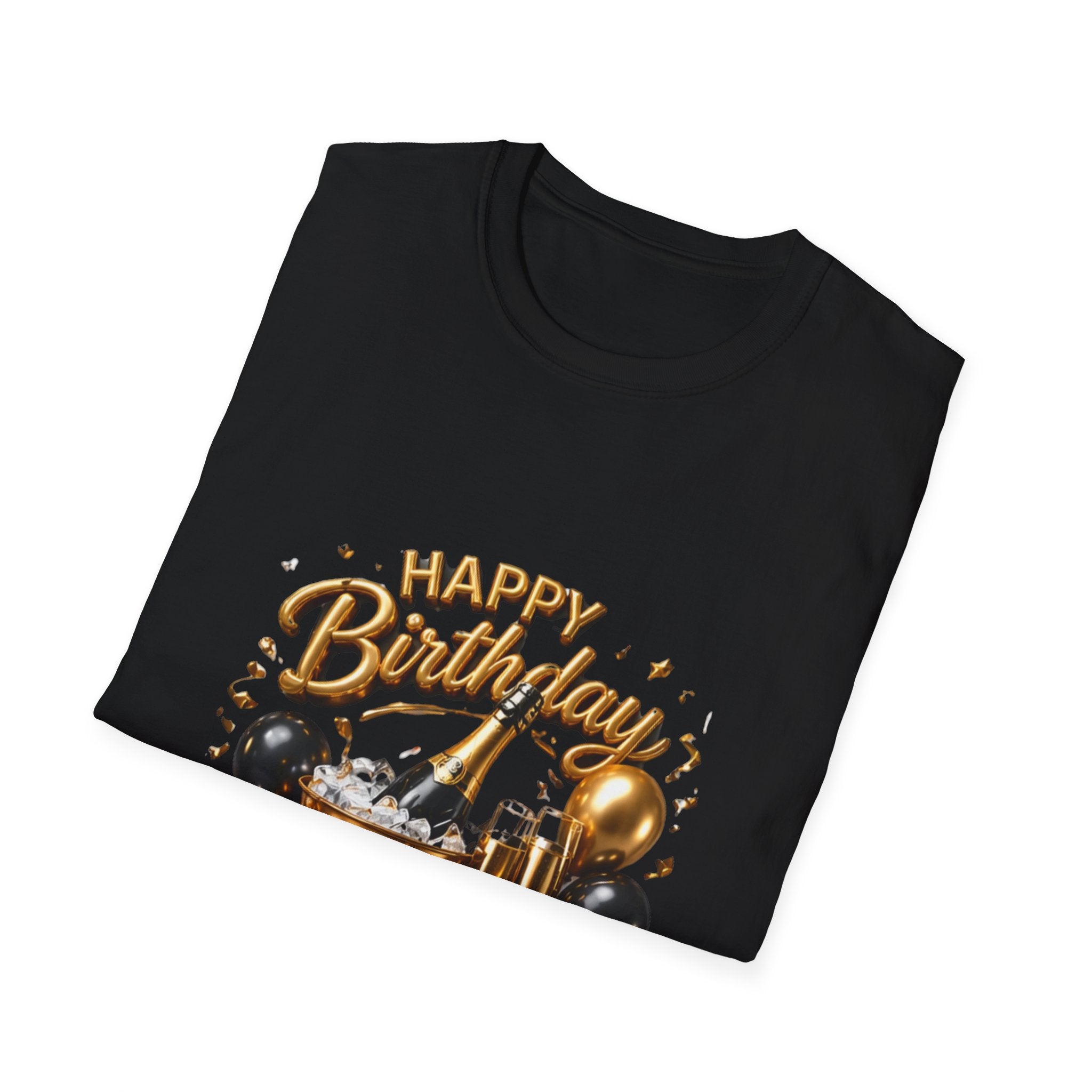 Birthday Cheers T-Shirt — "Happy Birthday" Champagne & Balloons Design