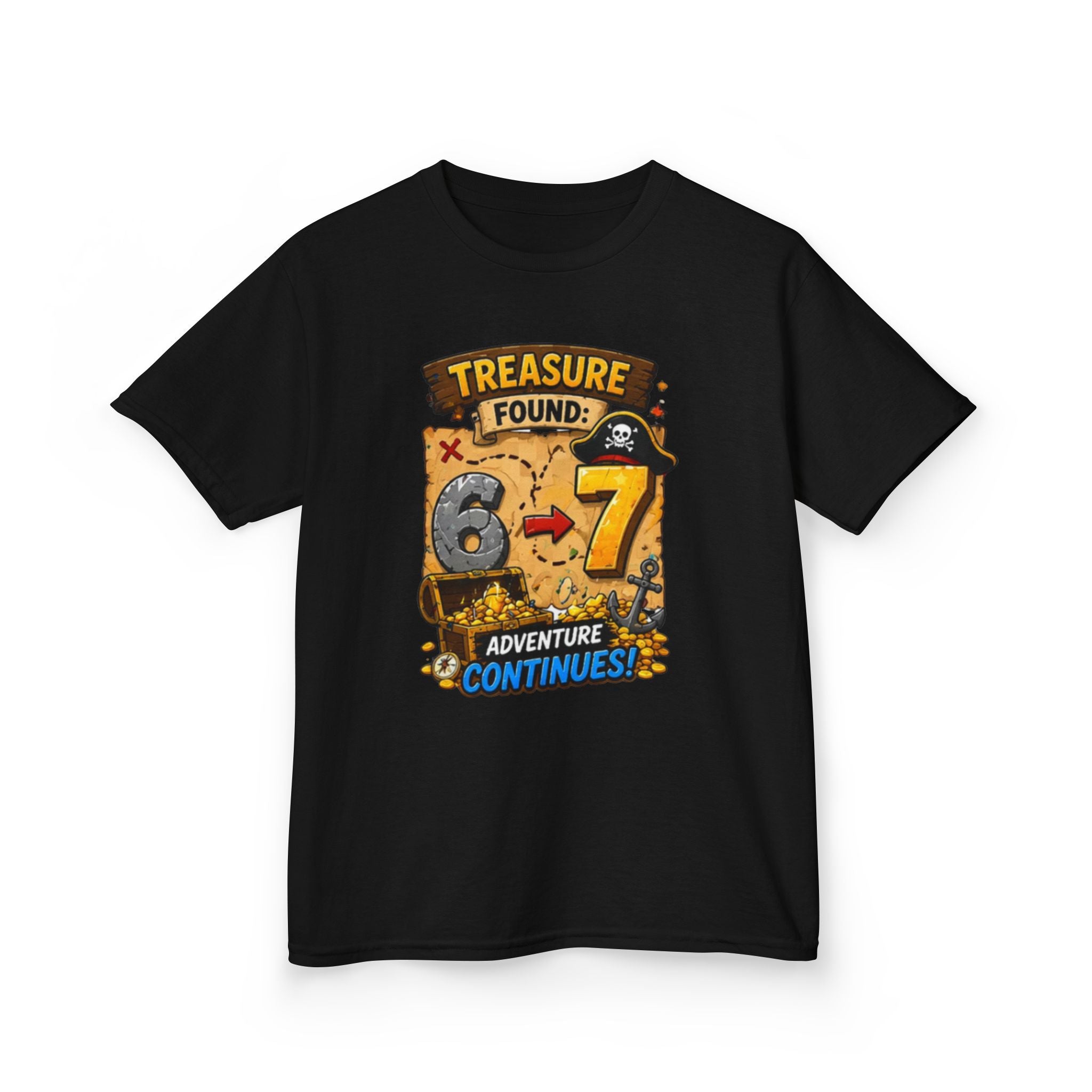 Kids T-Shirt - "Treasure Found: 6-7 Adventure Continues" Pirate Birthday Tee