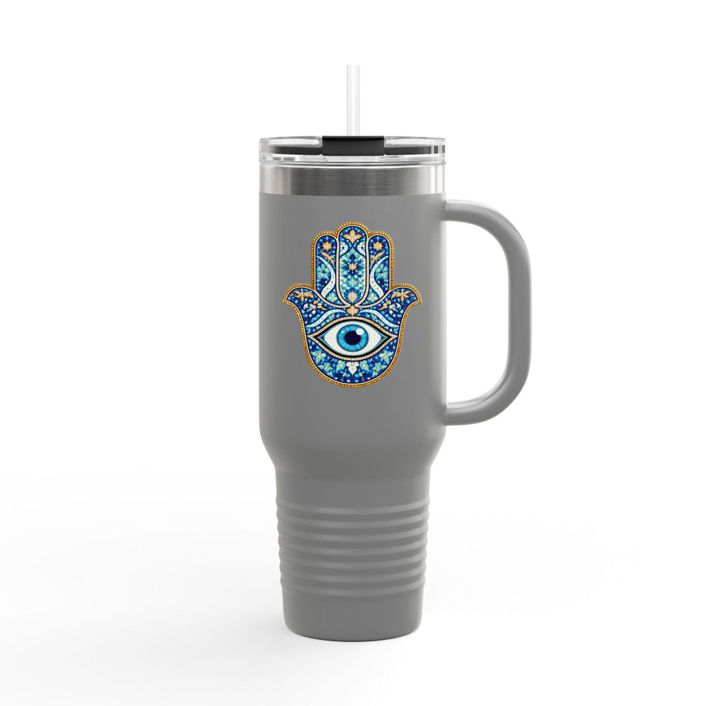 Hamsa Hand 40oz Insulated Travel Mug — Blue Evil Eye Tumbler