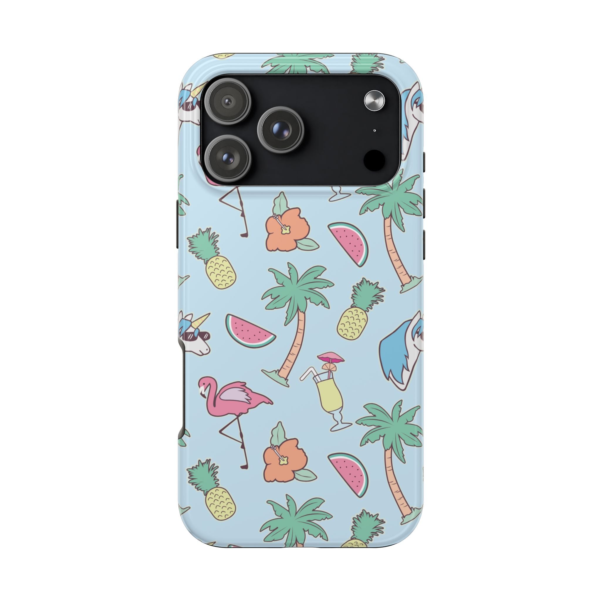 Tropical Summer Tough Phone Case — Pineapple, Flamingo & Palm Pattern