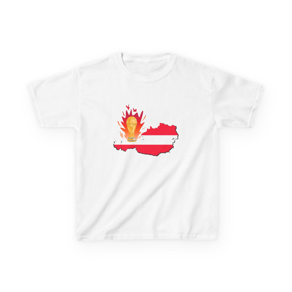 Austria Kids T-Shirt — Austria Crest & Flame Map 2026 Youth Tee