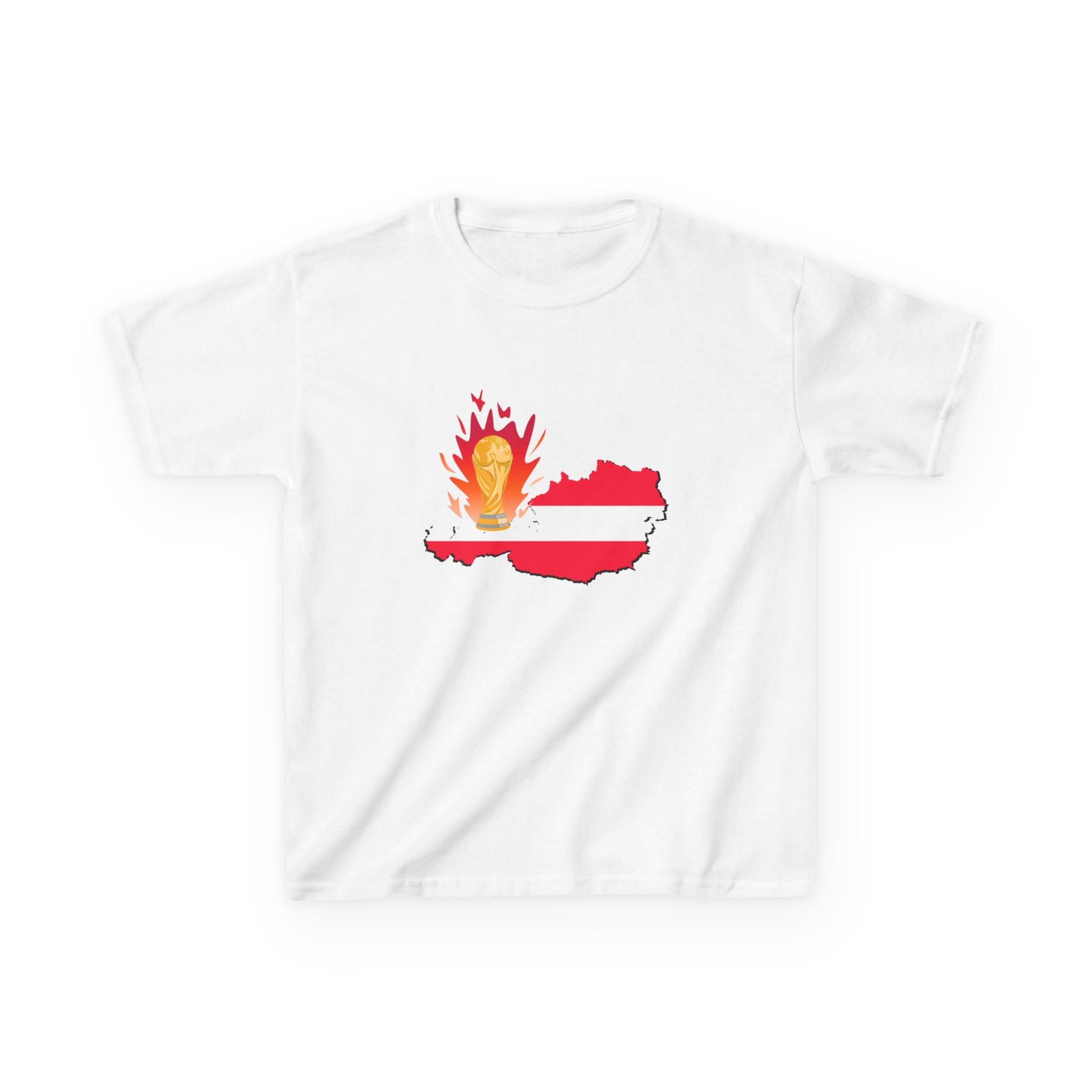 Austria Kids T-Shirt — Austria Crest & Flame Map 2026 Youth Tee