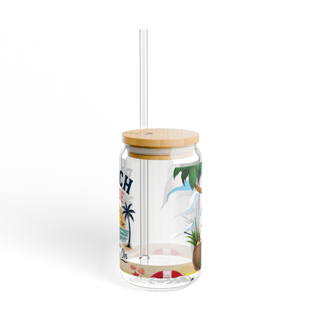 Beach Mode 16oz Sipper Glass — 'Always On' Tropical Tumbler with Straw