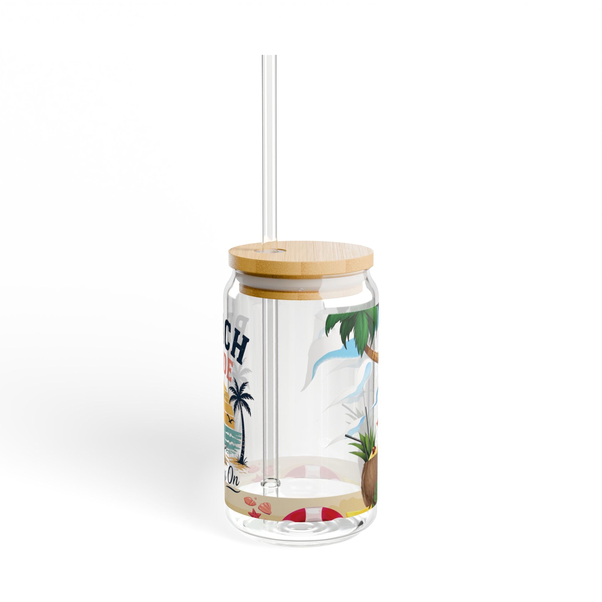 Beach Mode 16oz Sipper Glass — 'Always On' Tropical Tumbler with Straw