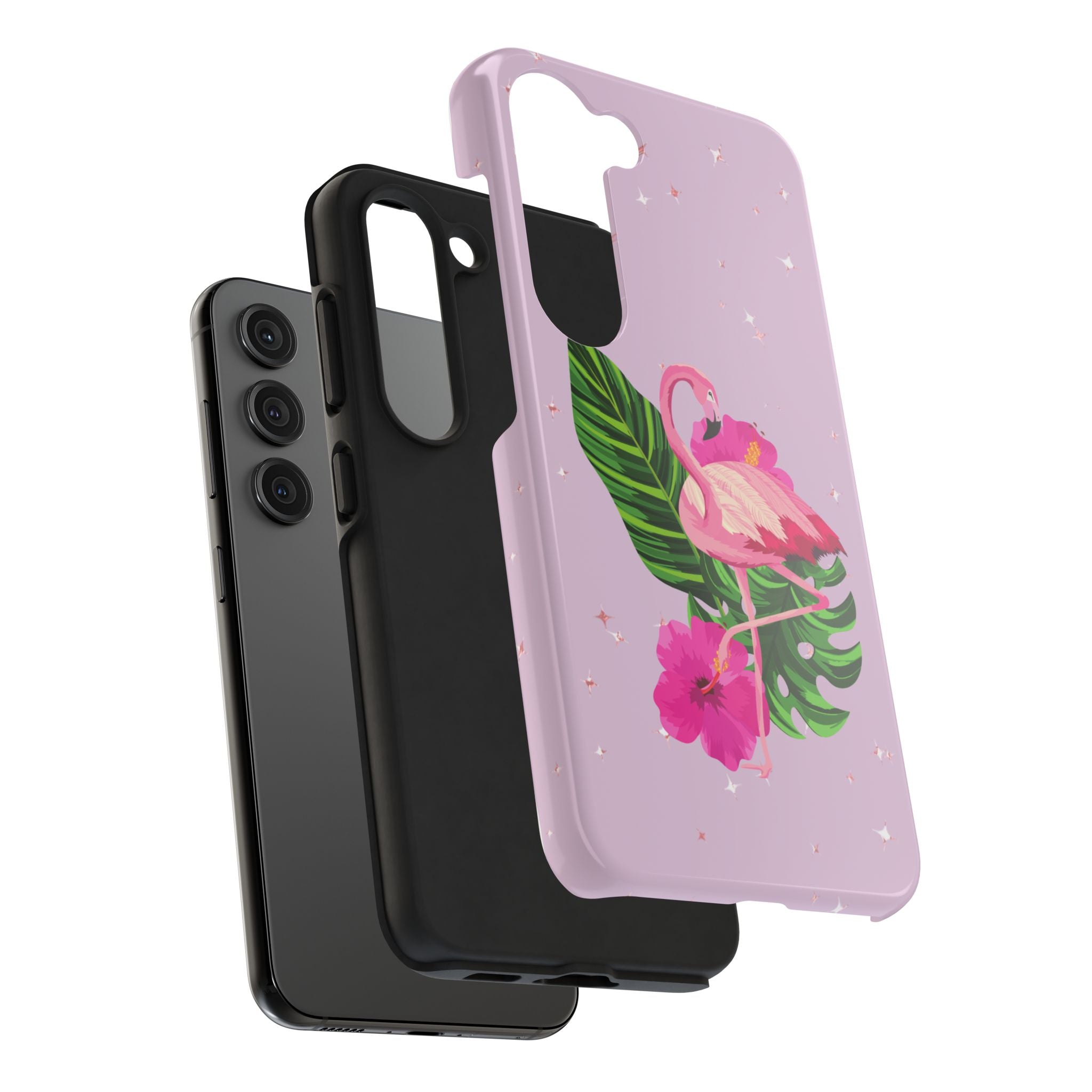 Flamingo Tropical Tough Phone Case — Pink Hibiscus & Palm Leaves