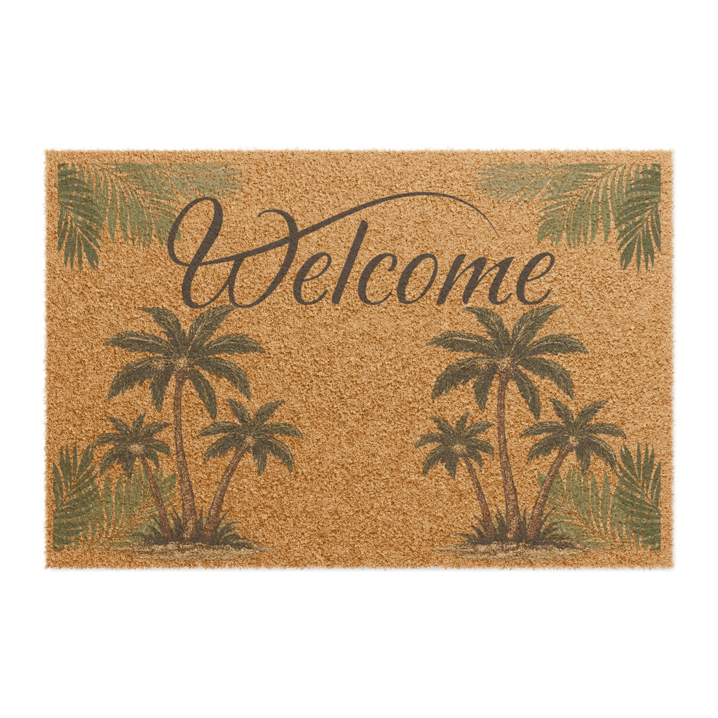 Welcome Palm Doormat — Tropical Coir Entrance Mat