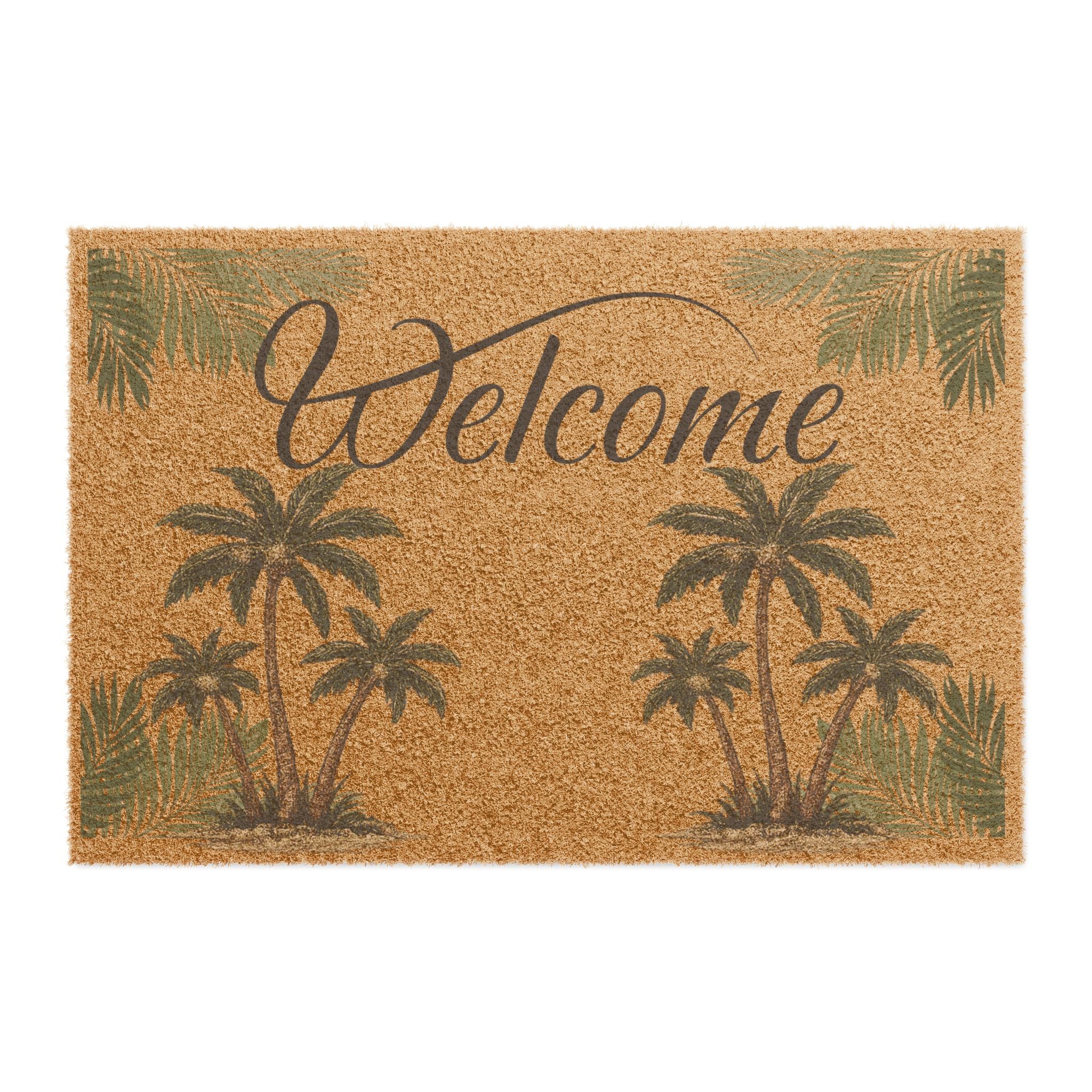 Welcome Palm Doormat — Tropical Coir Entrance Mat
