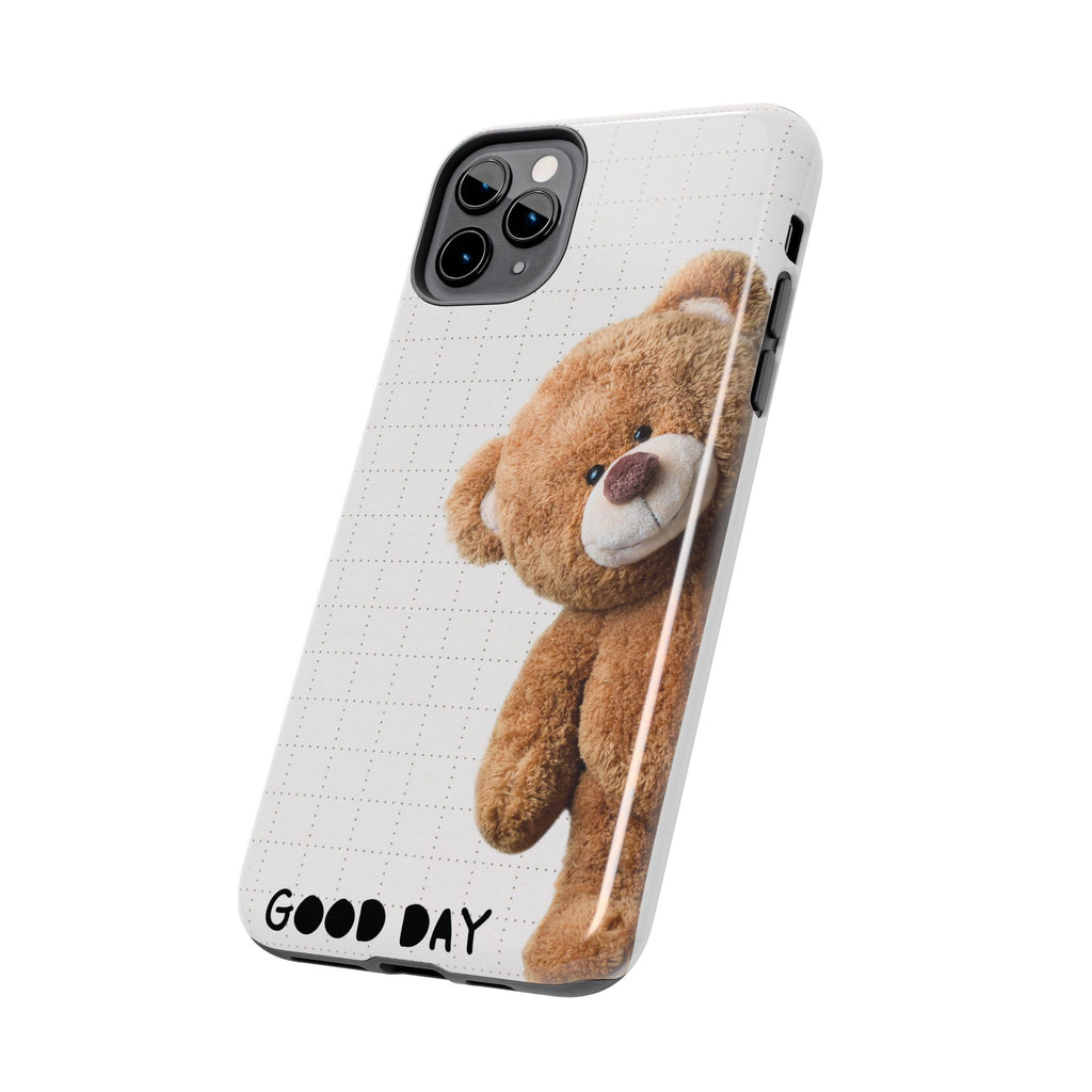 Teddy Bear Tough Phone Case — Cute Plush Peeking Design, Protective Shockproof Cover