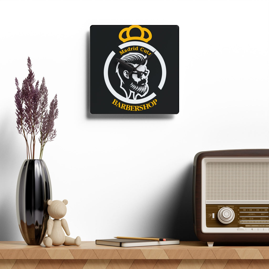 Barbershop Acrylic Wall Clock — Madrid Cuts Logo Decor