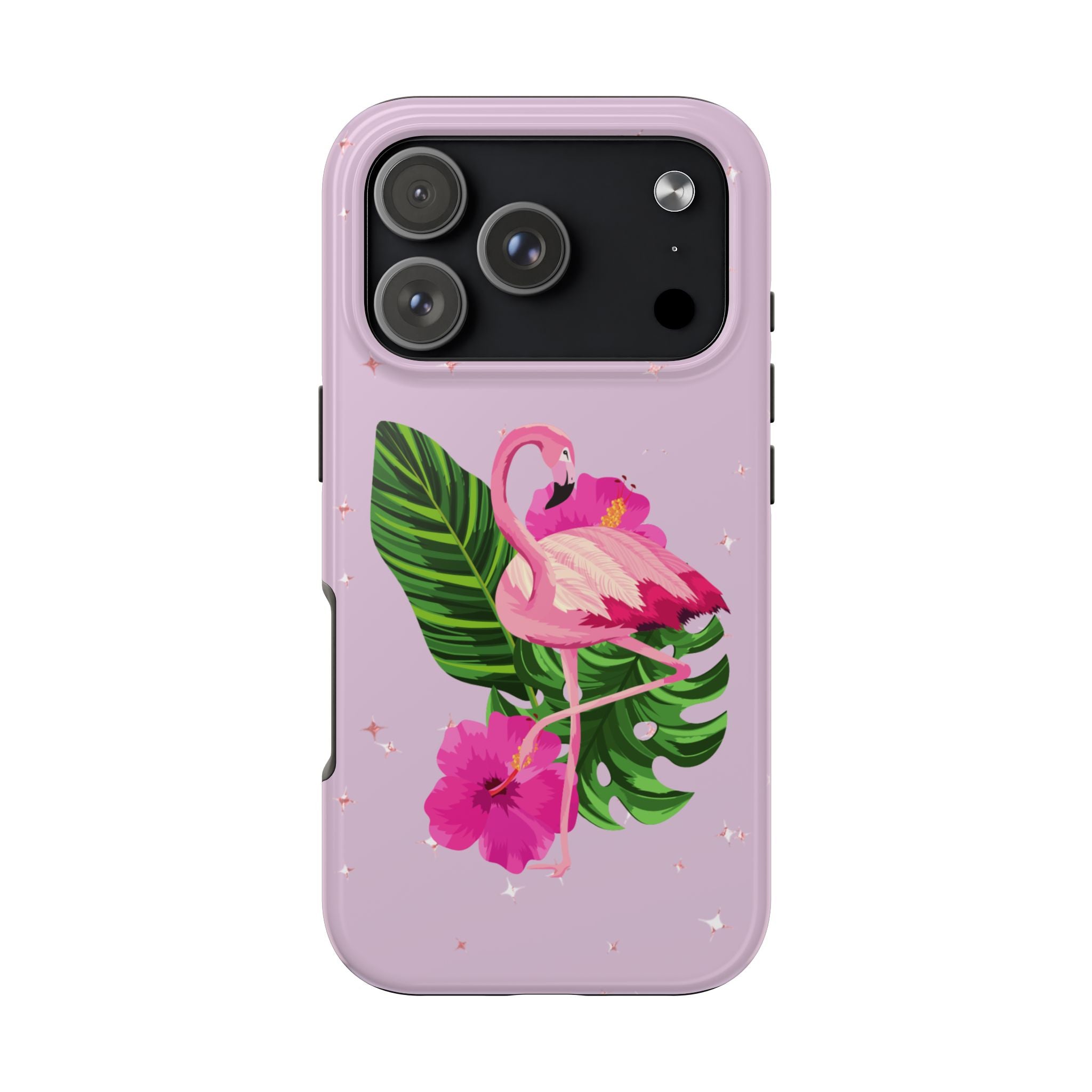 Flamingo Tropical Tough Phone Case — Pink Hibiscus & Palm Leaves