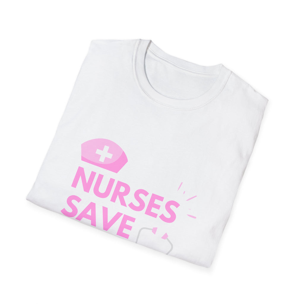 Nurses Save Lives T-Shirt — Pink Nurse Hat & Stethoscope Tee