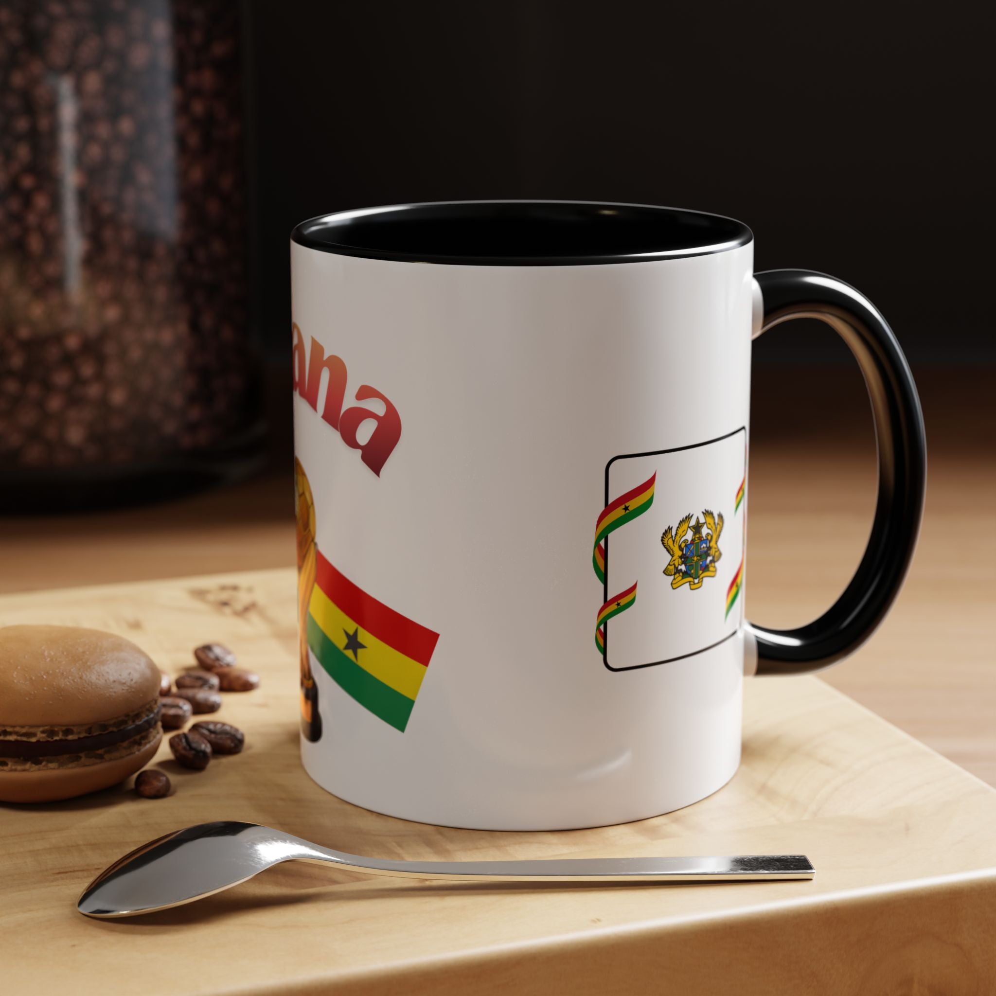 Ghana Soccer Trophy Accent Coffee Mug — Ghana Flag Football Cup Design (11/15oz)