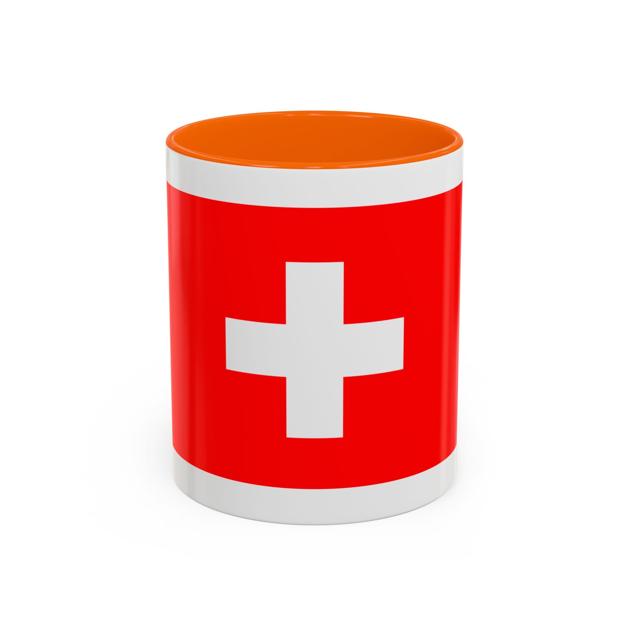 Switzerland Flag Accent Coffee Mug — Red White Swiss Cross Ceramic Mug (11/15oz)