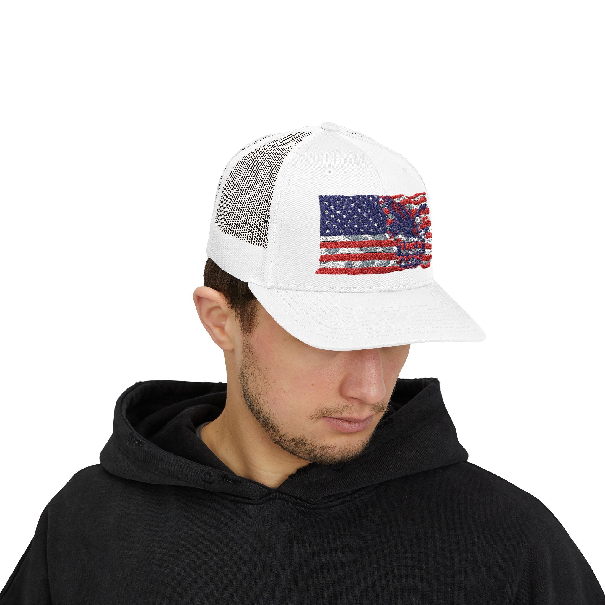 American Eagle Flag Trucker Cap – Distressed USA Patriotic Snapback
