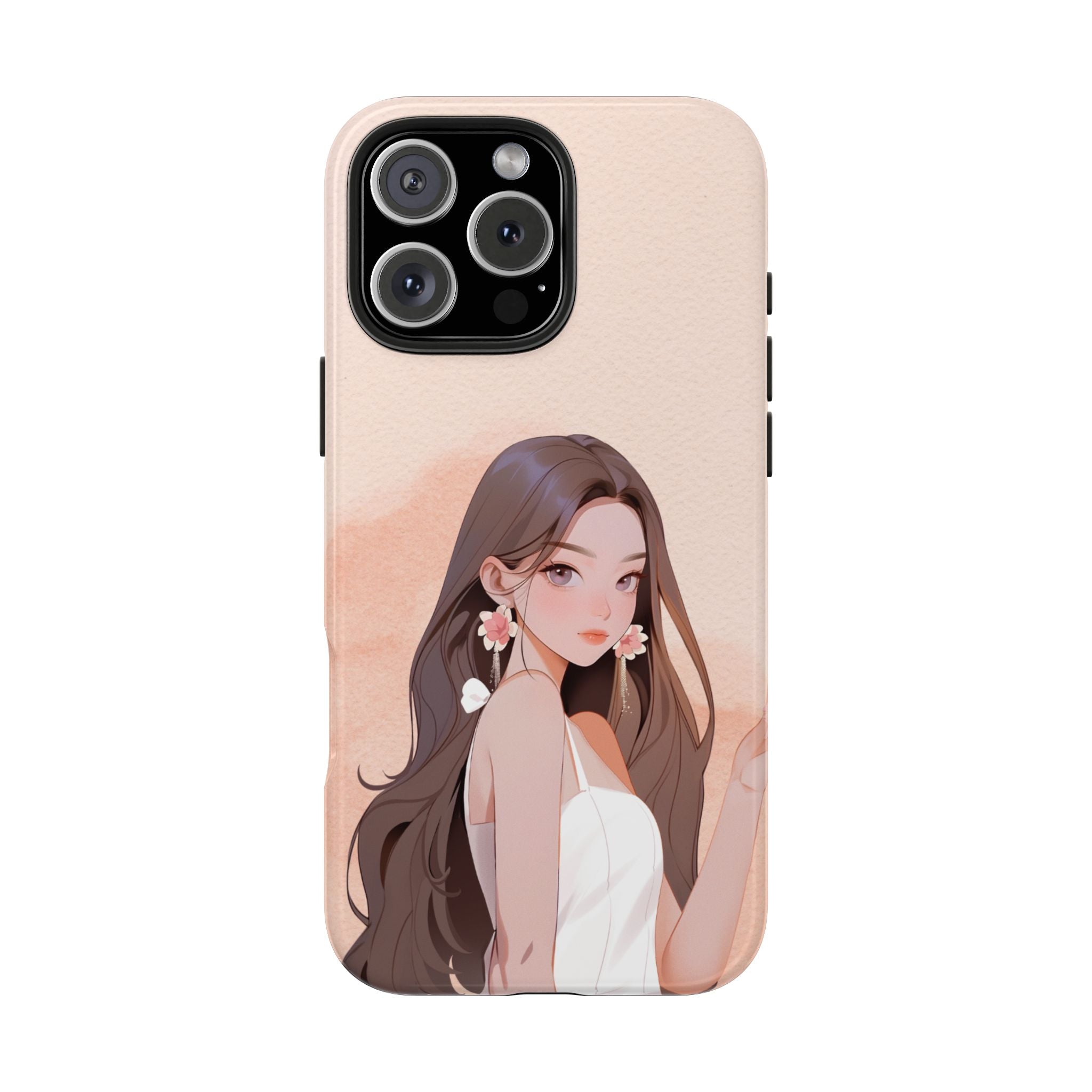 Tough Phone Case — Elegant Anime Girl Illustration, Protective Slim Phone Cover