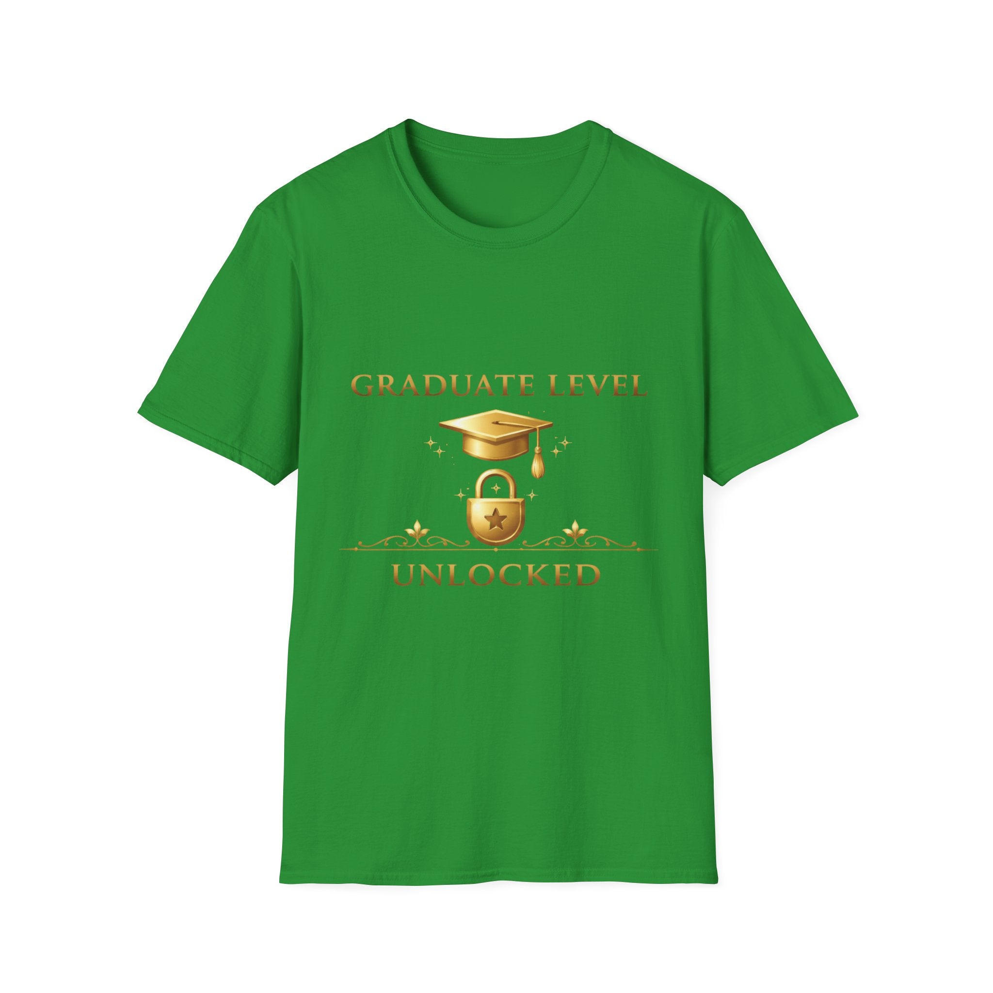 Graduate Level Unlocked T-Shirt — Graduation Cap & Lock Celebration Tee