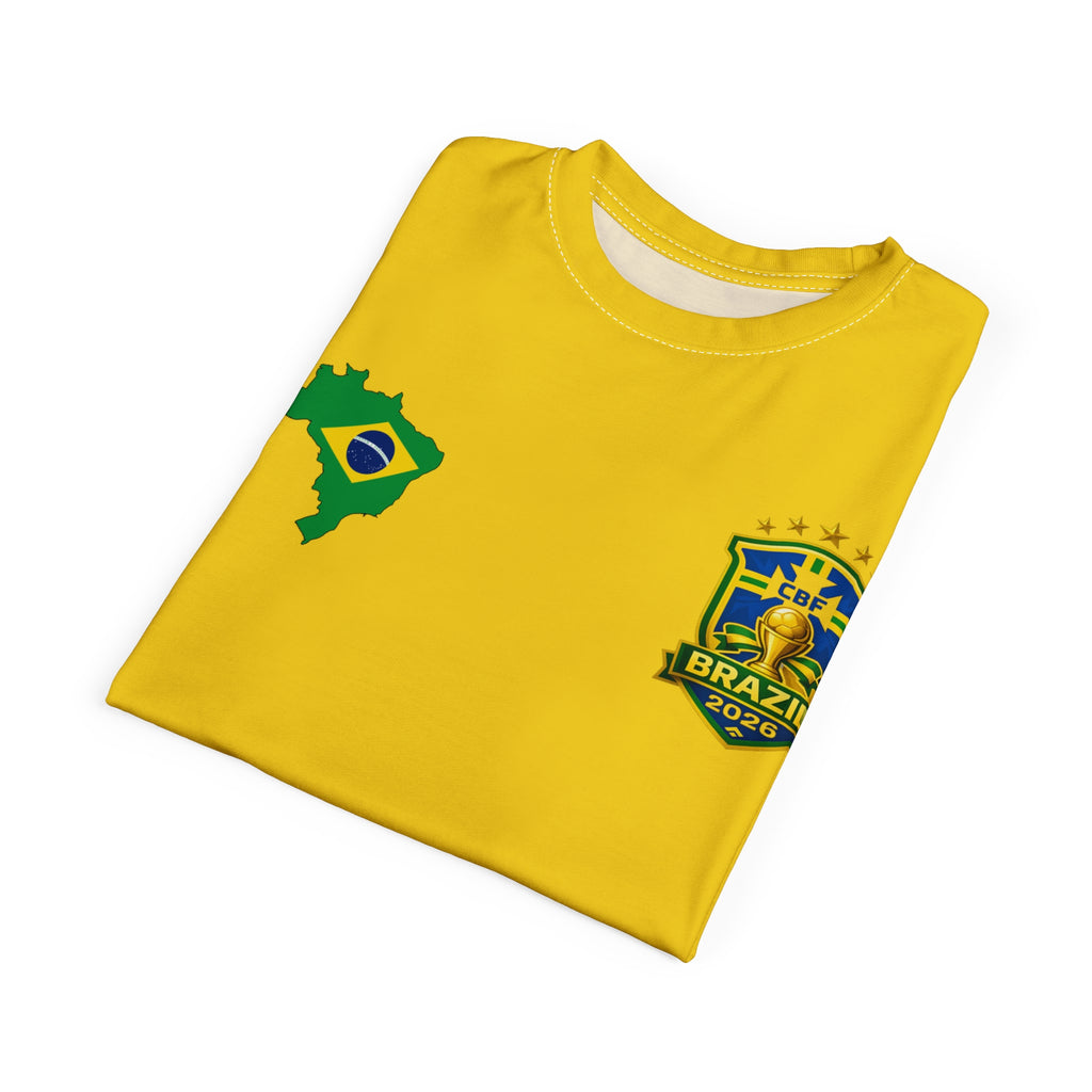 Brazil Flag Crest T-Shirt — Yellow Soccer Fan Tee