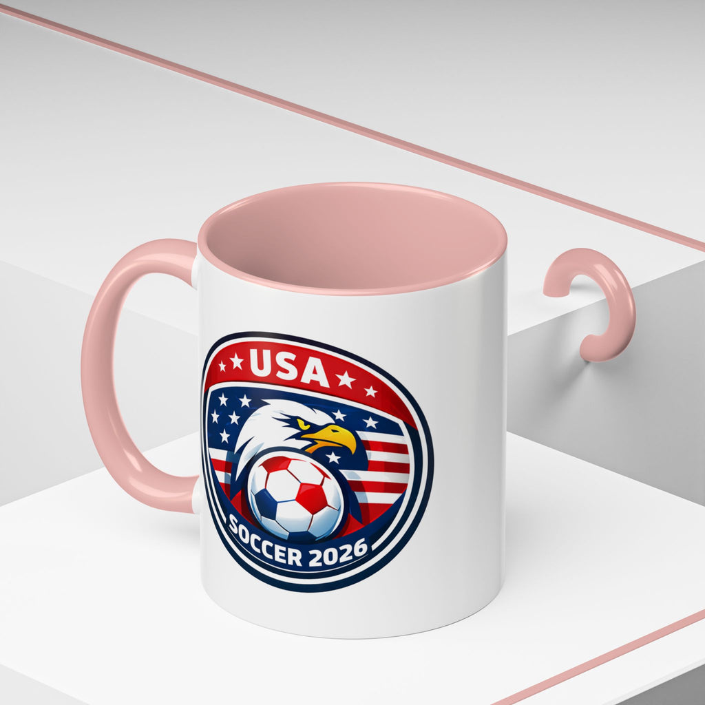 USA Soccer 2026 Accent Coffee Mug — Eagle & Flag Soccer Team Fan Gift (11/15oz)