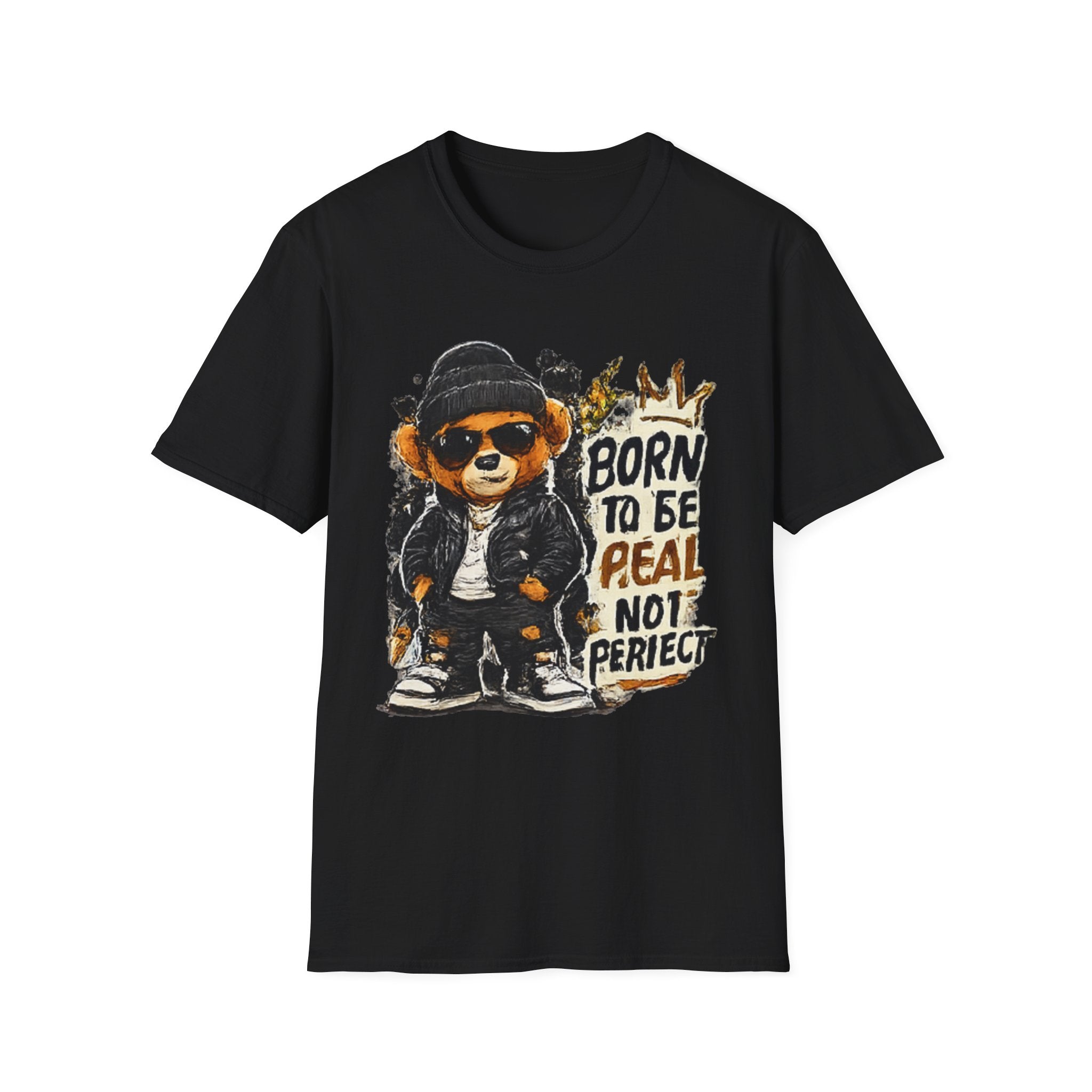 Bear Graphic T‑Shirt — "Born to Be Real Not Perfect" Vintage Streetwear
