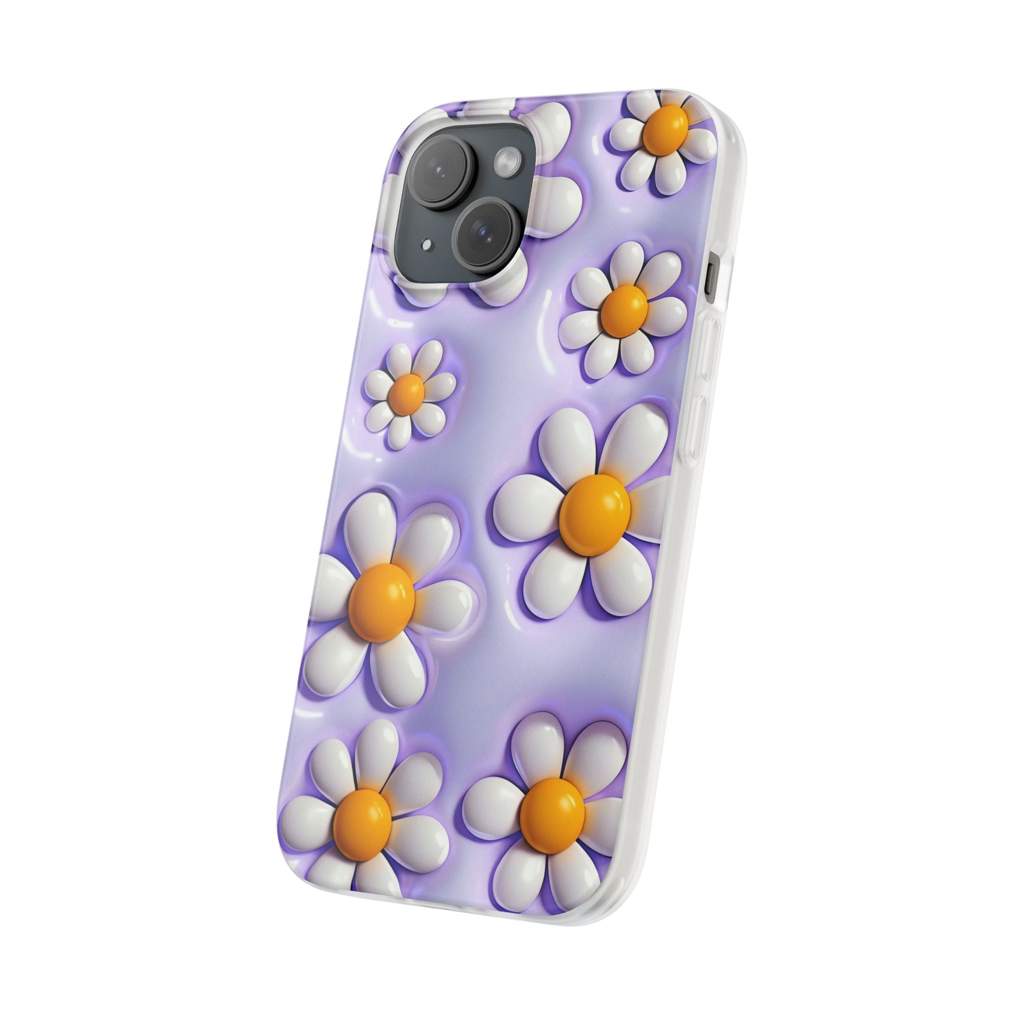Purple 3D Daisy Phone Case – Cute Floral iPhone Flexi Case
