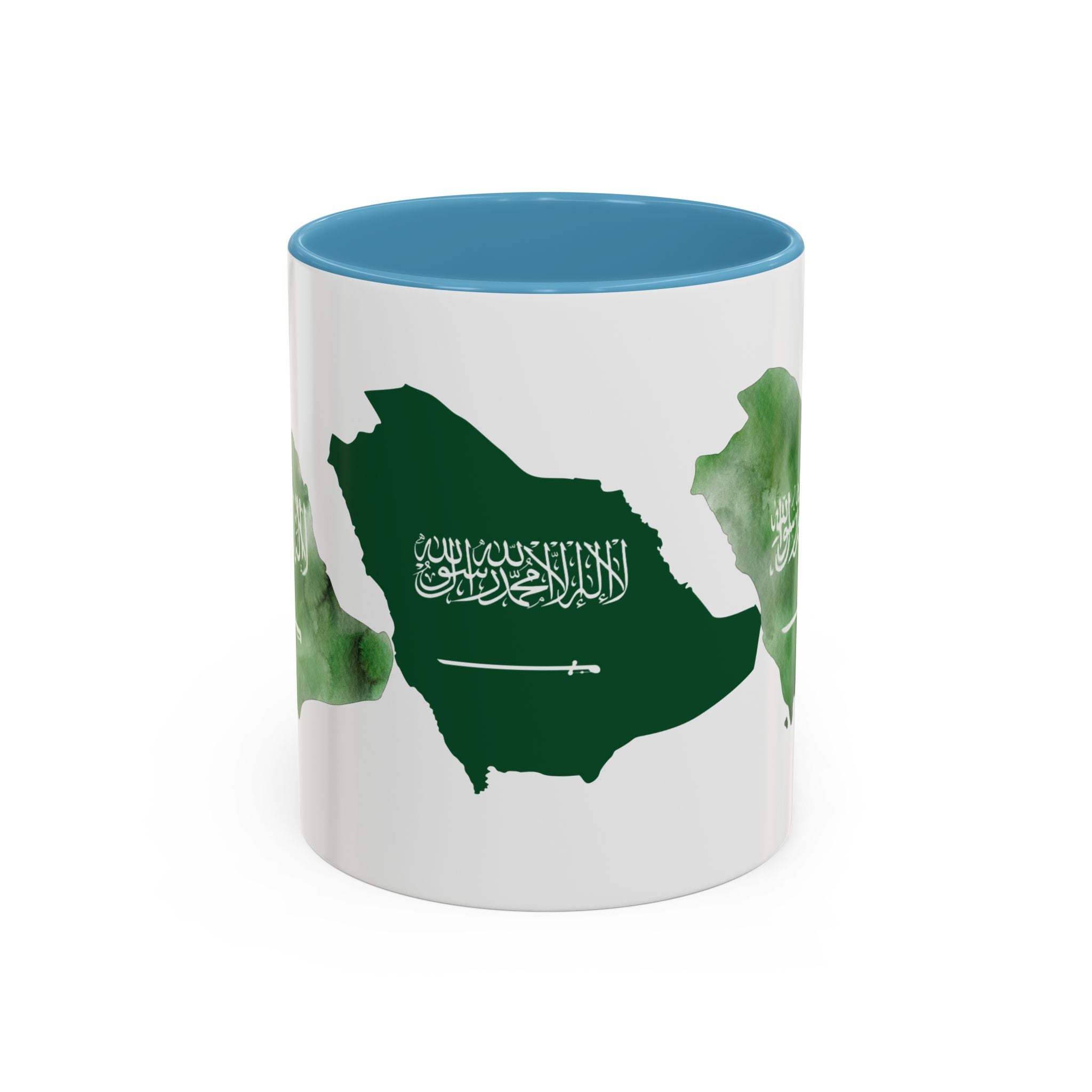 Saudi Arabia Flag Map Accent Coffee Mug — Green Watercolor Saudi Map (11/15oz)