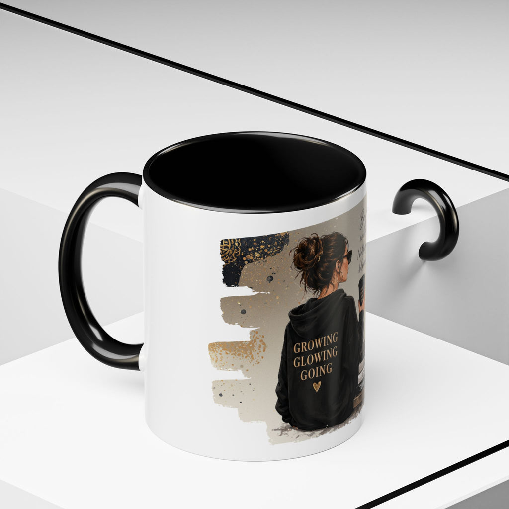 Inspirational Coffee Mug — "Be patient with yourself" Cozy Woman Design (11oz)