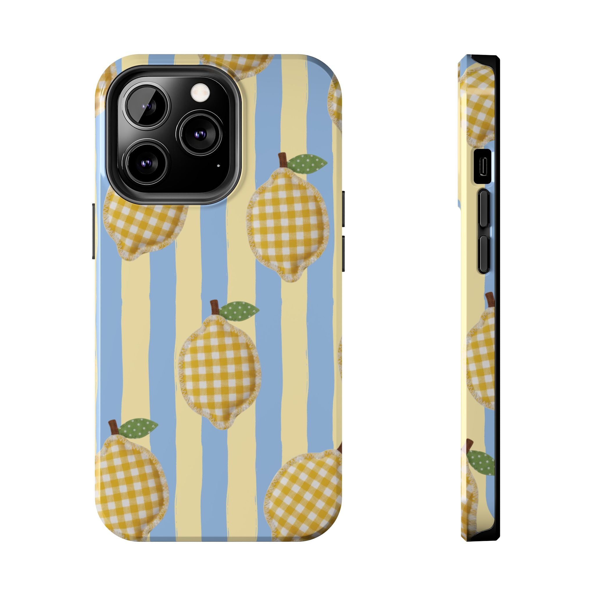 Tough Phone Case — Blue & Yellow Gingham Lemon Design