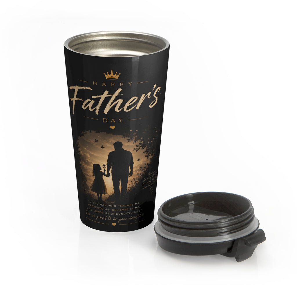 Father's Day Stainless Steel Travel Mug — 'Happy Father's Day' Silhouette Travel Tumbler