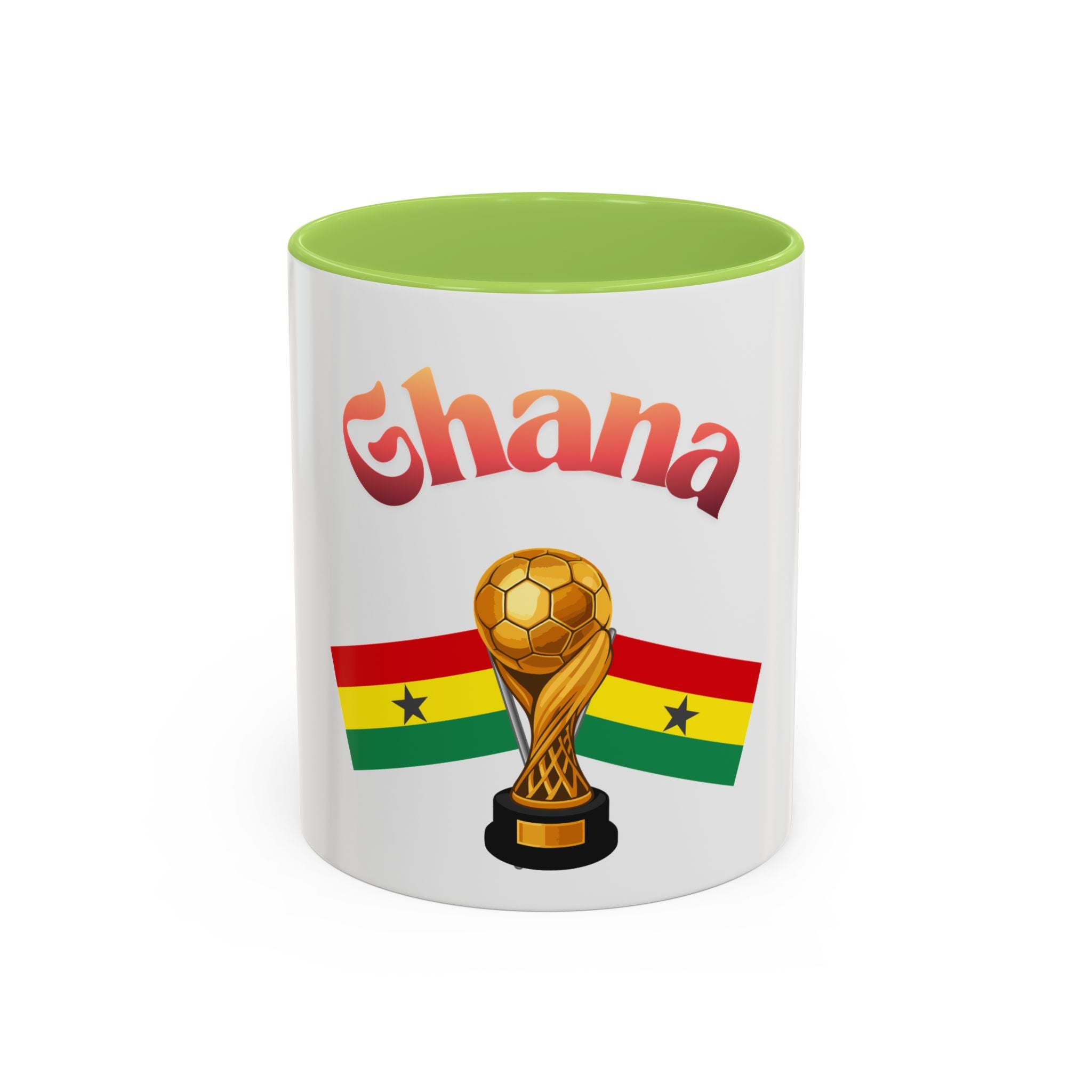 Ghana Soccer Trophy Accent Coffee Mug — Ghana Flag Football Cup Design (11/15oz)