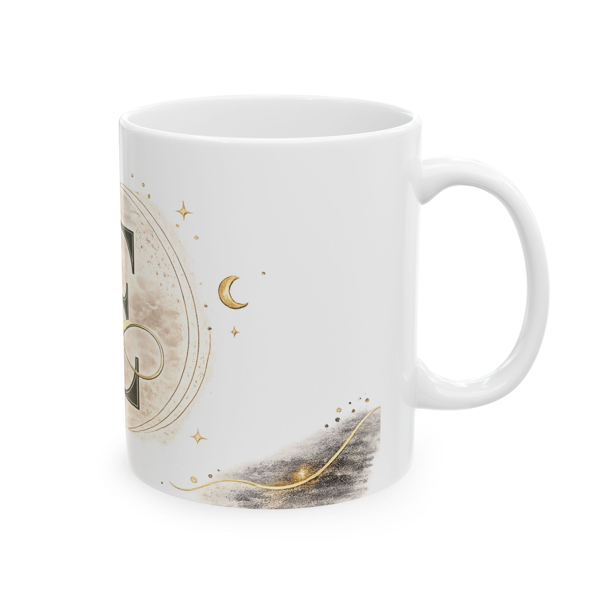 Monogram E Ceramic Mug — Gold Letter E Initial Coffee Cup