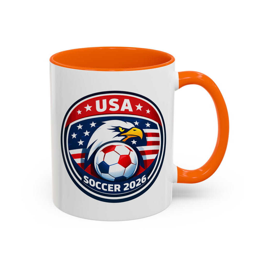 USA Soccer 2026 Accent Coffee Mug — Eagle & Flag Soccer Team Fan Gift (11/15oz)