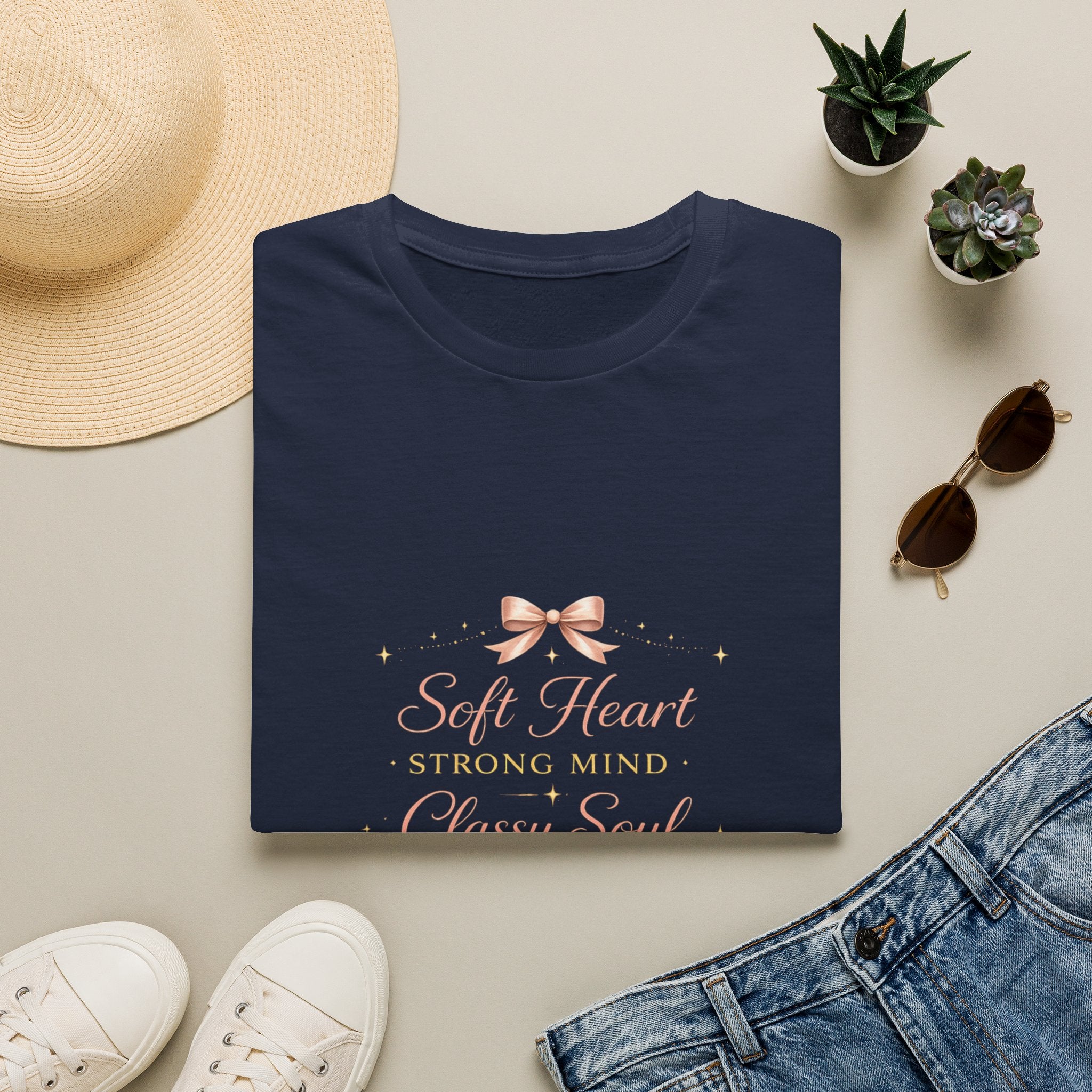 Soft Heart Strong Mind Classy Soul T-Shirt — Feminine Ribbon Inspirational Tee