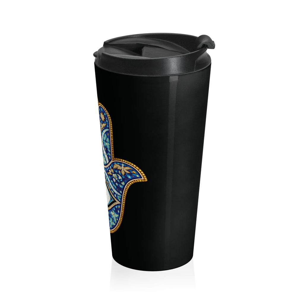 Hamsa Eye Travel Mug — Stainless Steel Insulated Tumbler with Blue Evil Eye Design