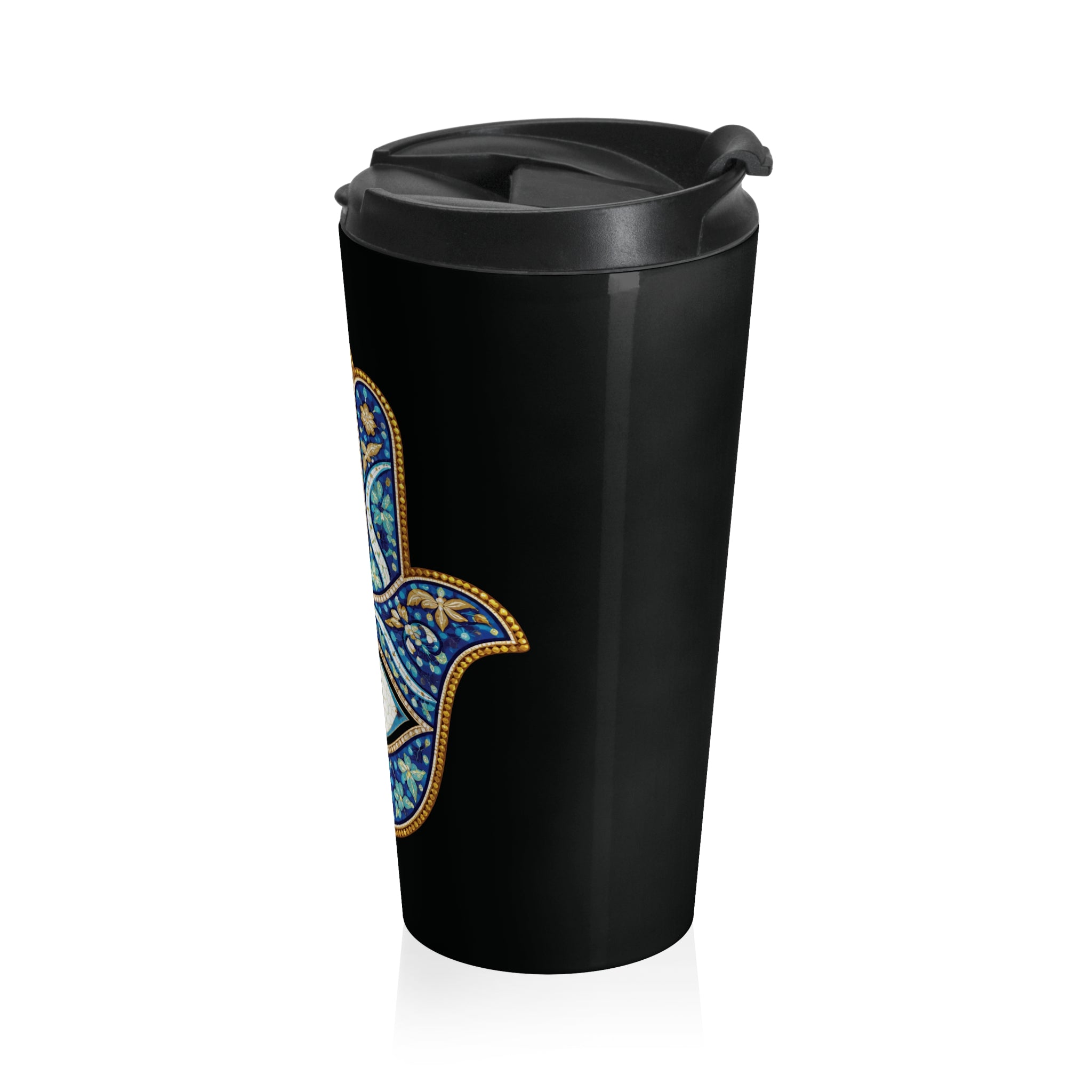 Hamsa Eye Travel Mug — Stainless Steel Insulated Tumbler with Blue Evil Eye Design