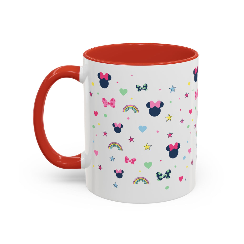 Minnie Dots Accent Coffee Mug — Cute Rainbow & Bow Pattern (11oz)