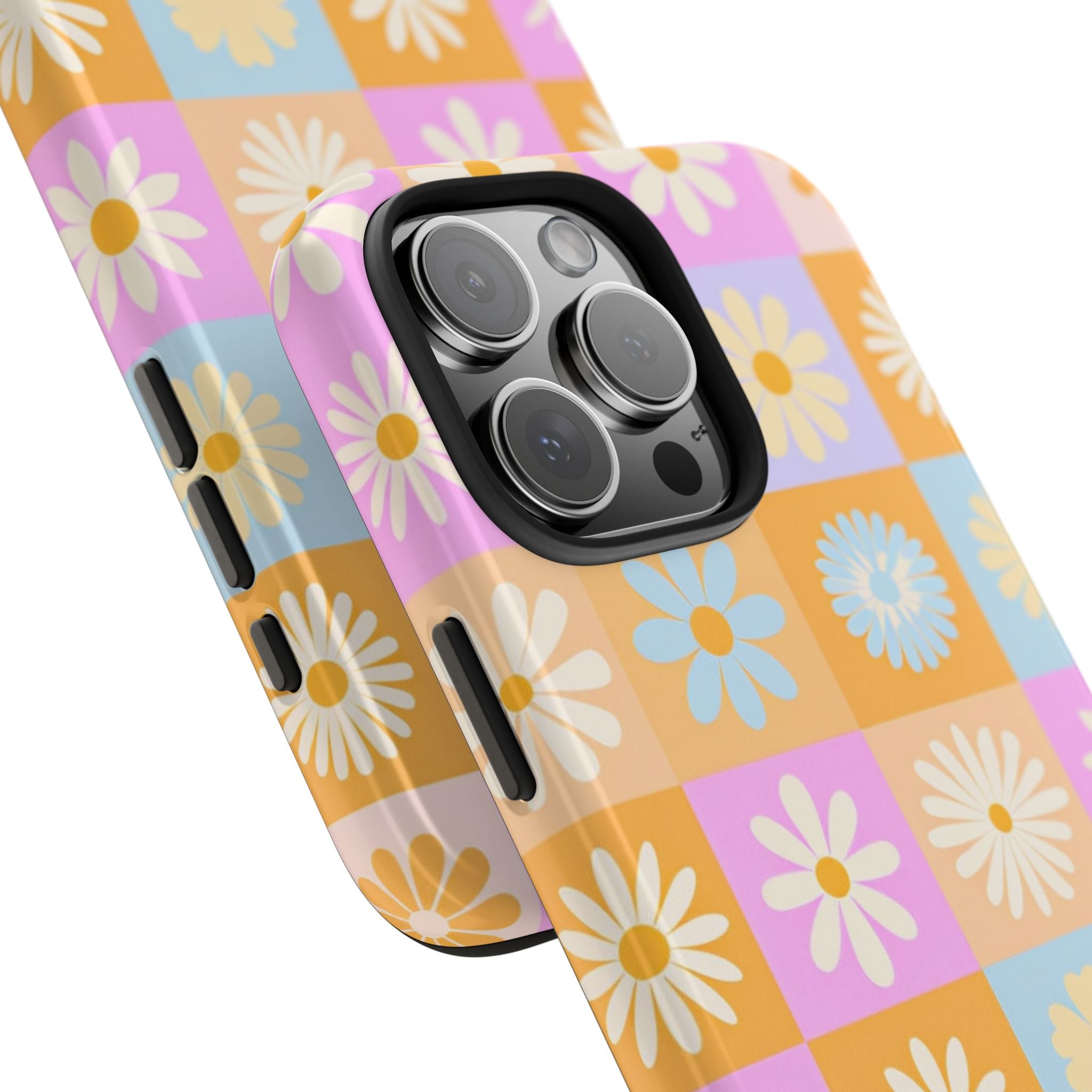 Daisy Check Tough Phone Case – Retro Pastel Floral iPhone Cover