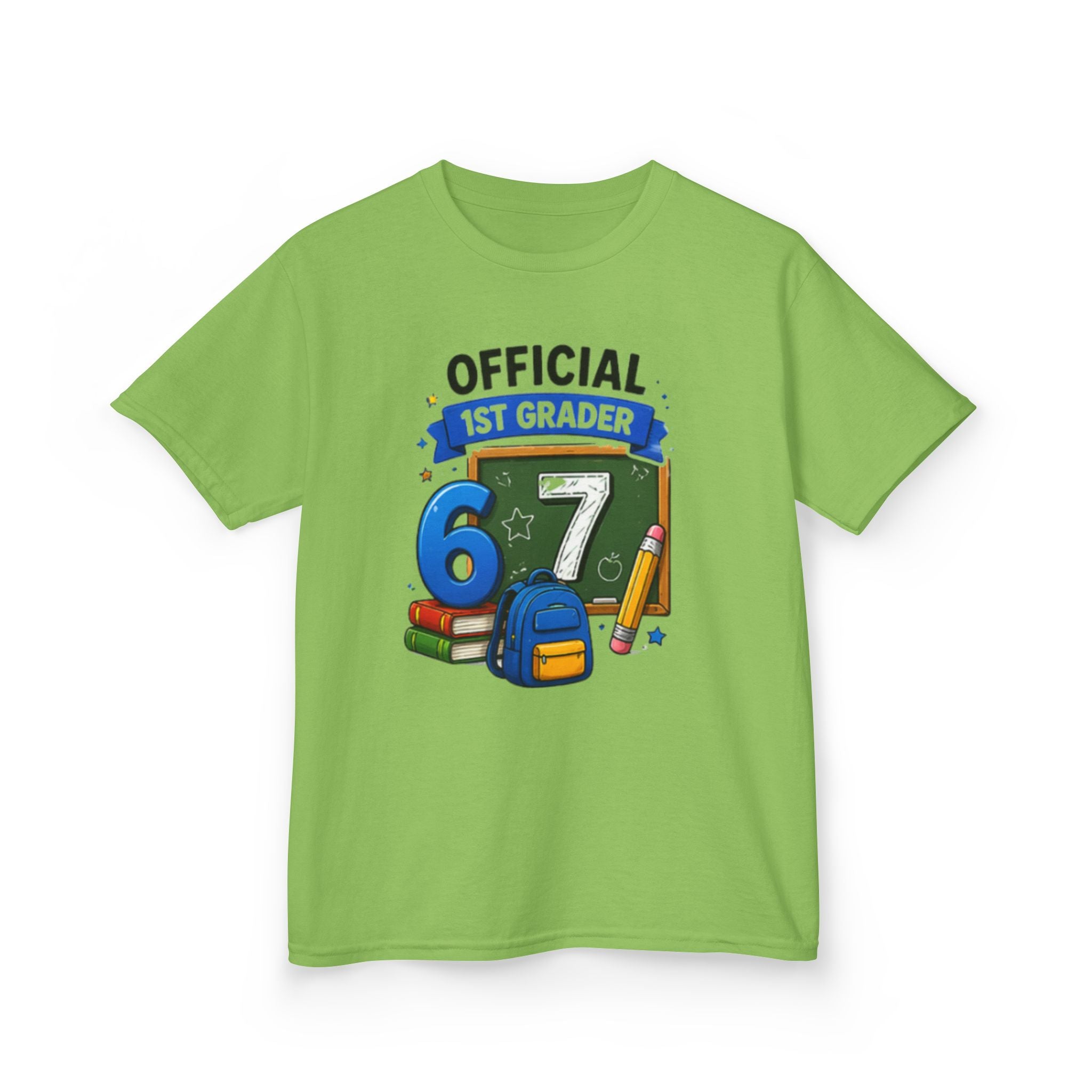 Official 1st Grader" Back-to-School Shirt with Chalkboard & School Supplies Design 67