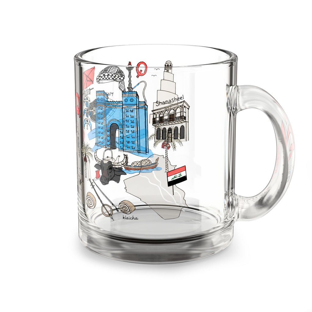 Iraq Illustrated Glass Mug — 10oz Cultural Travel Souvenir