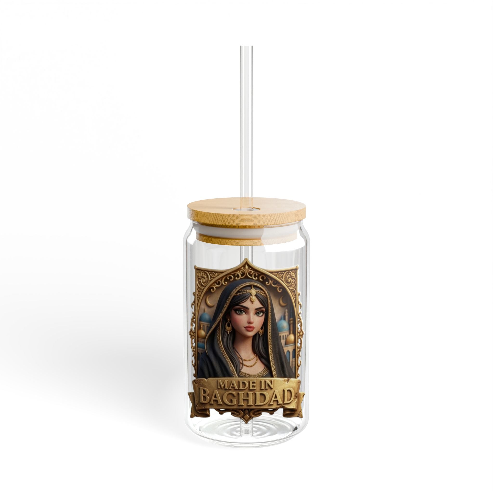 Made in Baghdad Sipper Glass – 16oz Illustrated Middle Eastern Portrait Drink Tumbler