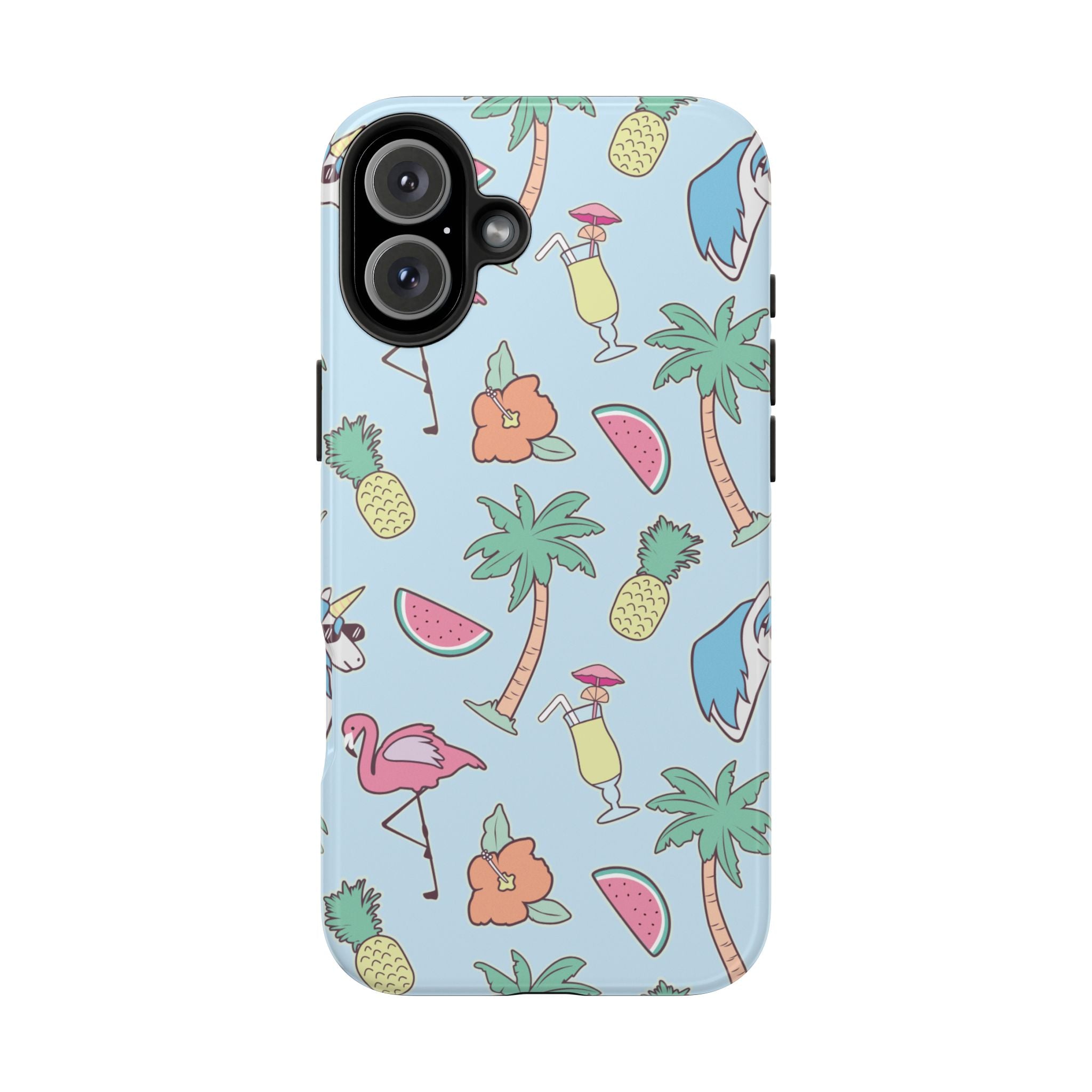 Tropical Summer Tough Phone Case — Pineapple, Flamingo & Palm Pattern