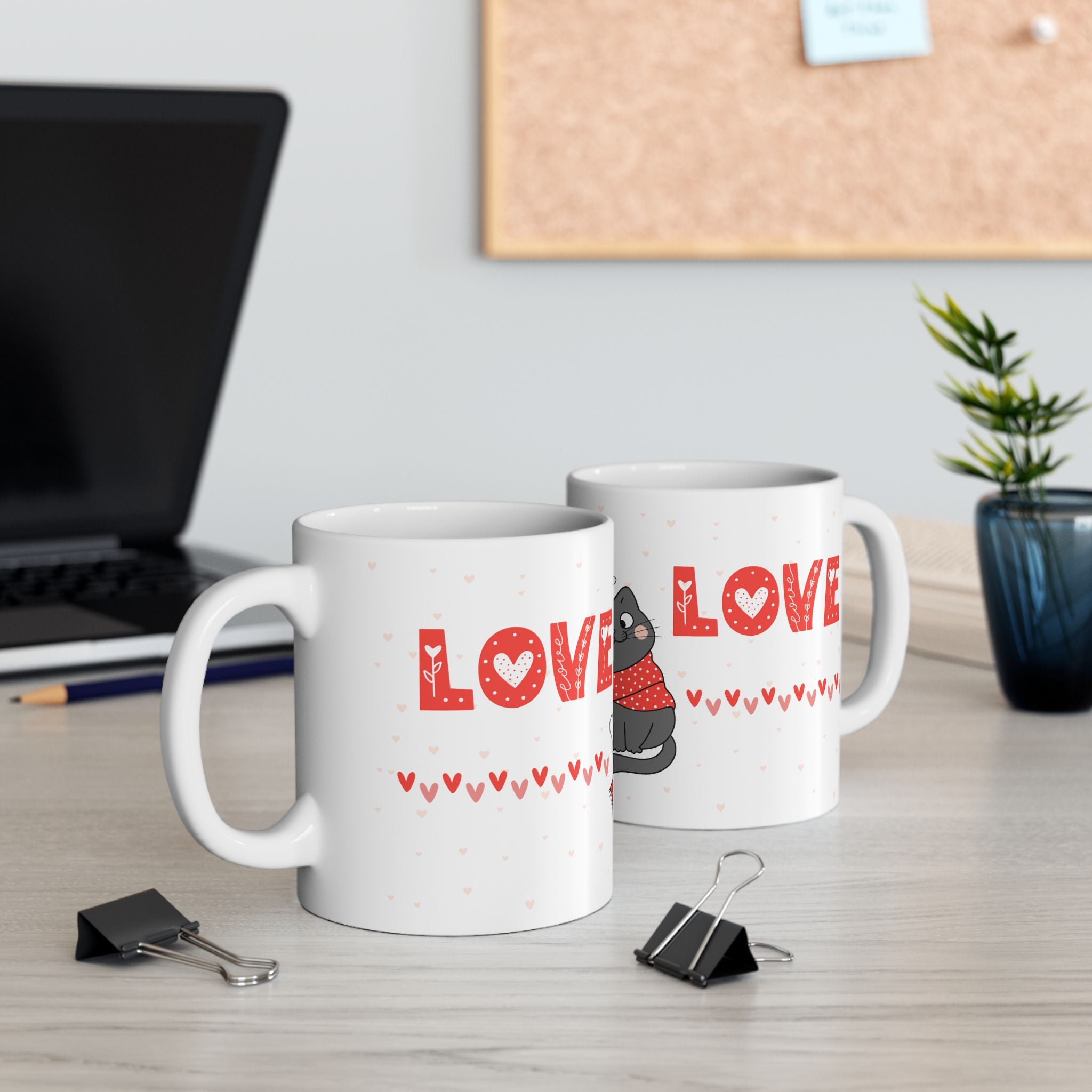 Cute Cat Couple Ceramic Mug – 'Love' Heart Cats 11oz & 15oz