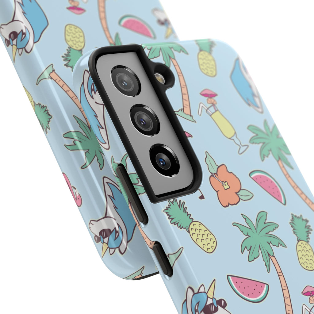 Tropical Summer Tough Phone Case — Pineapple, Flamingo & Palm Pattern
