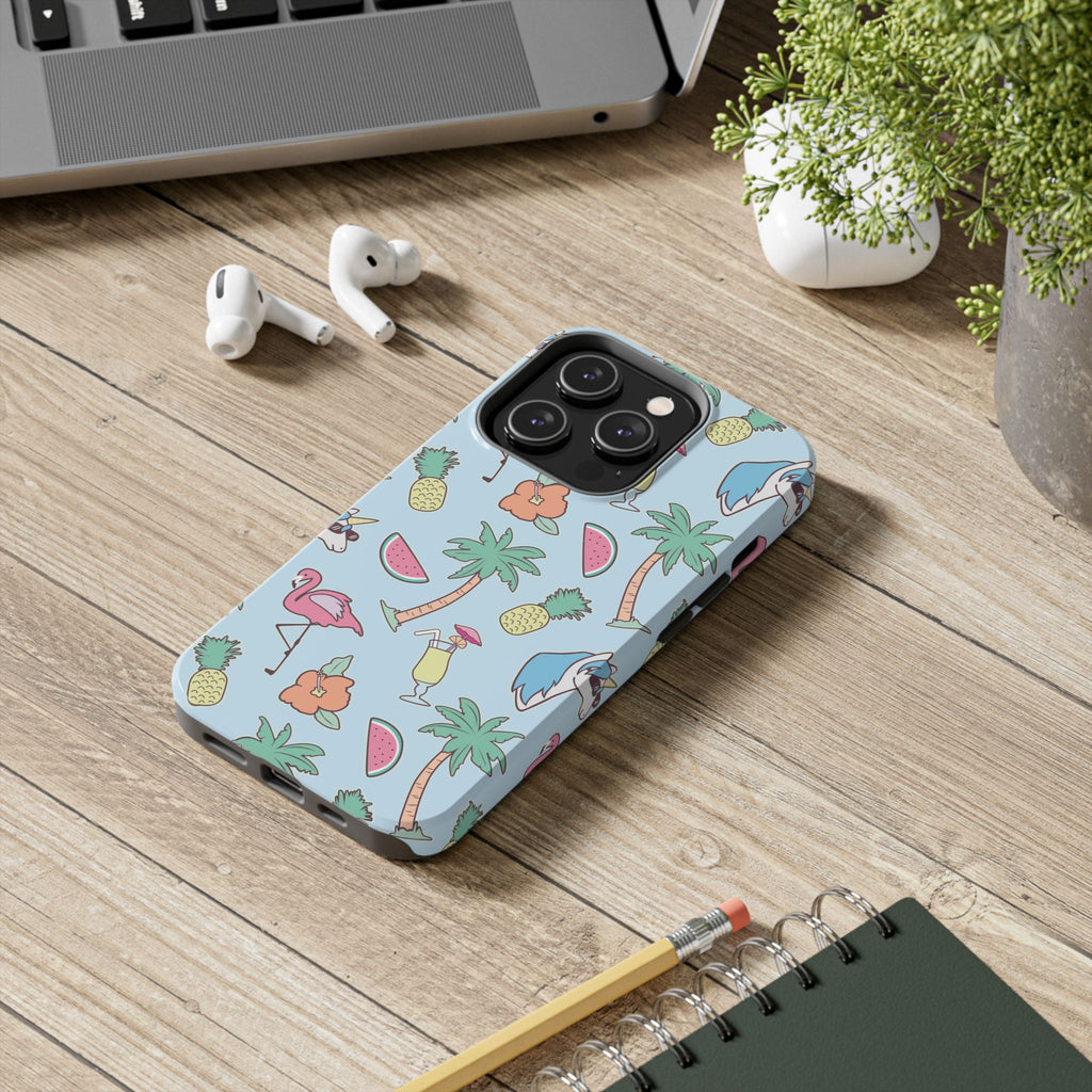 Tropical Summer Tough Phone Case — Pineapple, Flamingo & Palm Pattern