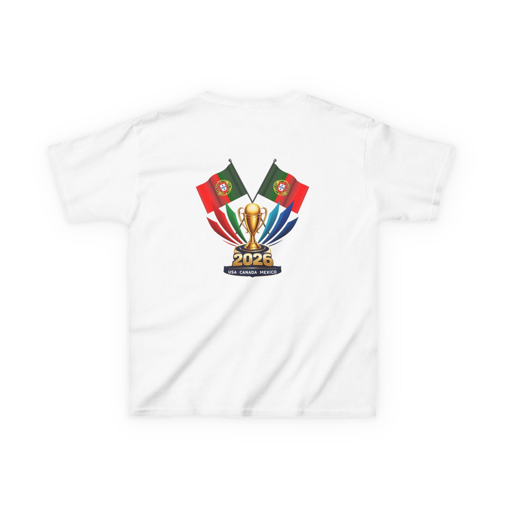 Kids Portugal 2026 Soccer T-Shirt — Cup Map & Trophy Design