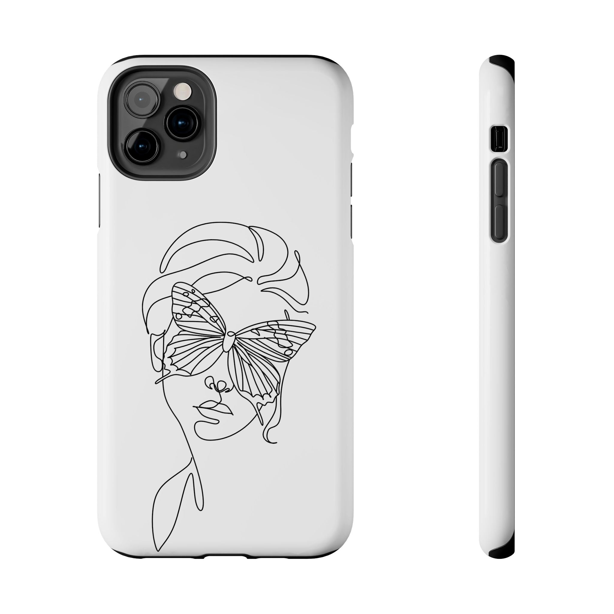 Butterfly Line Art Tough Phone Case — Minimalist Woman Face Design
