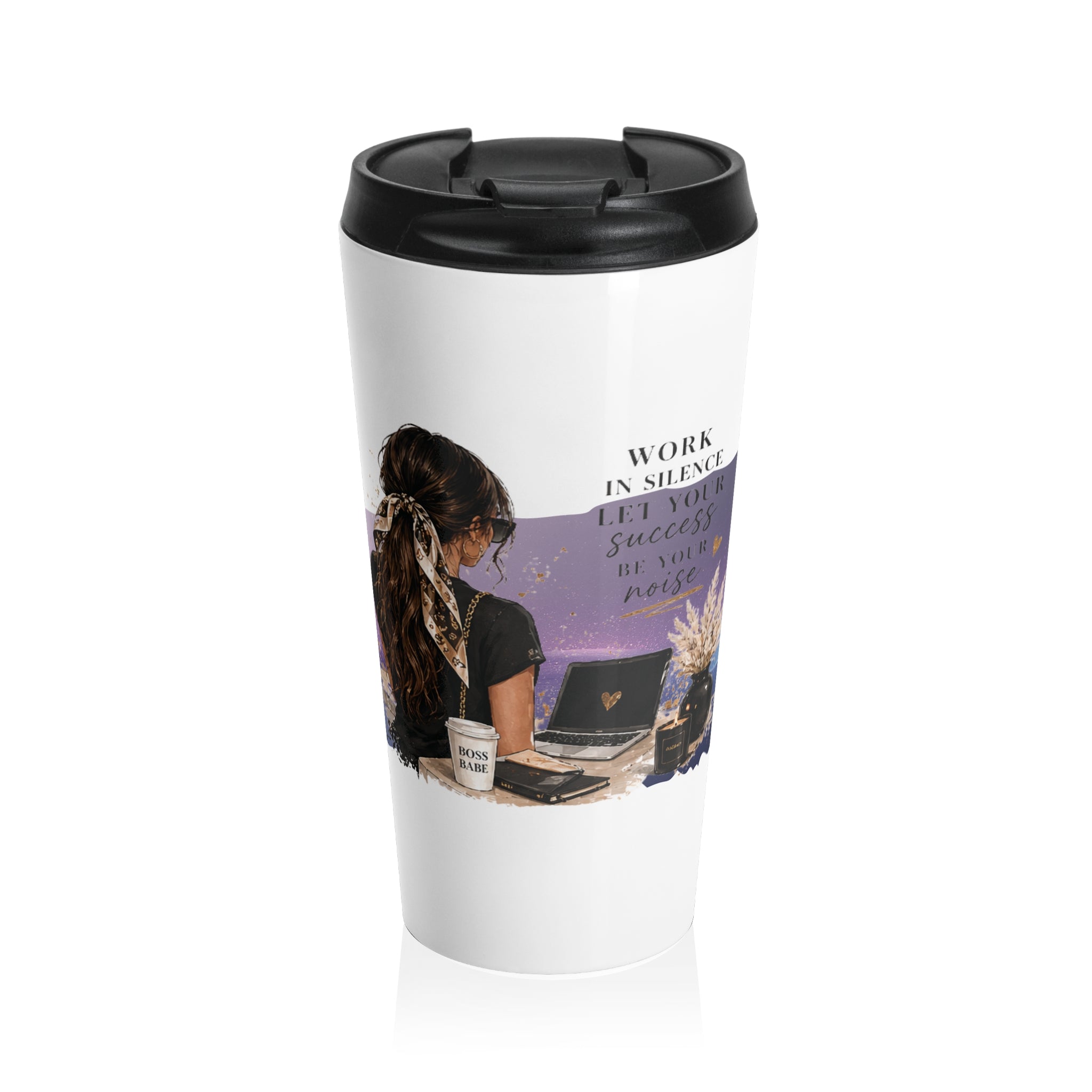 Stainless Steel Travel Mug – "Work in Silence, Let Success" Motivational Office Tumbler