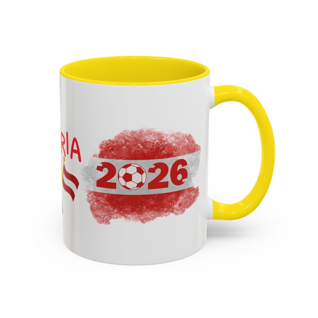 Austria 2026 Soccer Cup Accent Coffee Mug — Red Flag & Trophy Design (11/15oz)