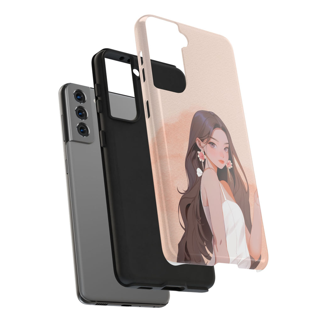 Tough Phone Case — Elegant Anime Girl Illustration, Protective Slim Phone Cover
