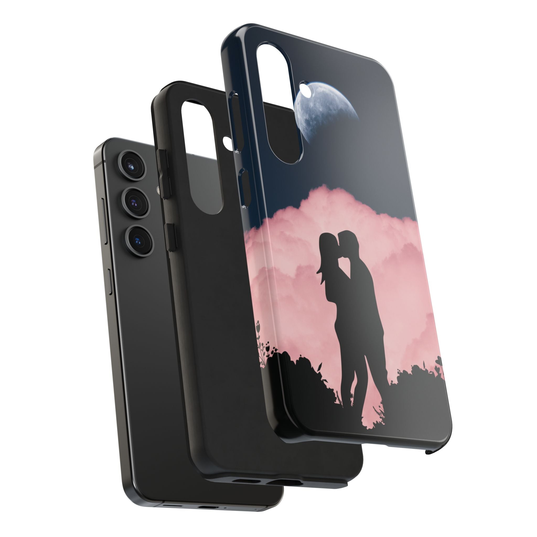 Tough Phone Case — Romantic Couple Silhouette with Moon & Pink Cloud