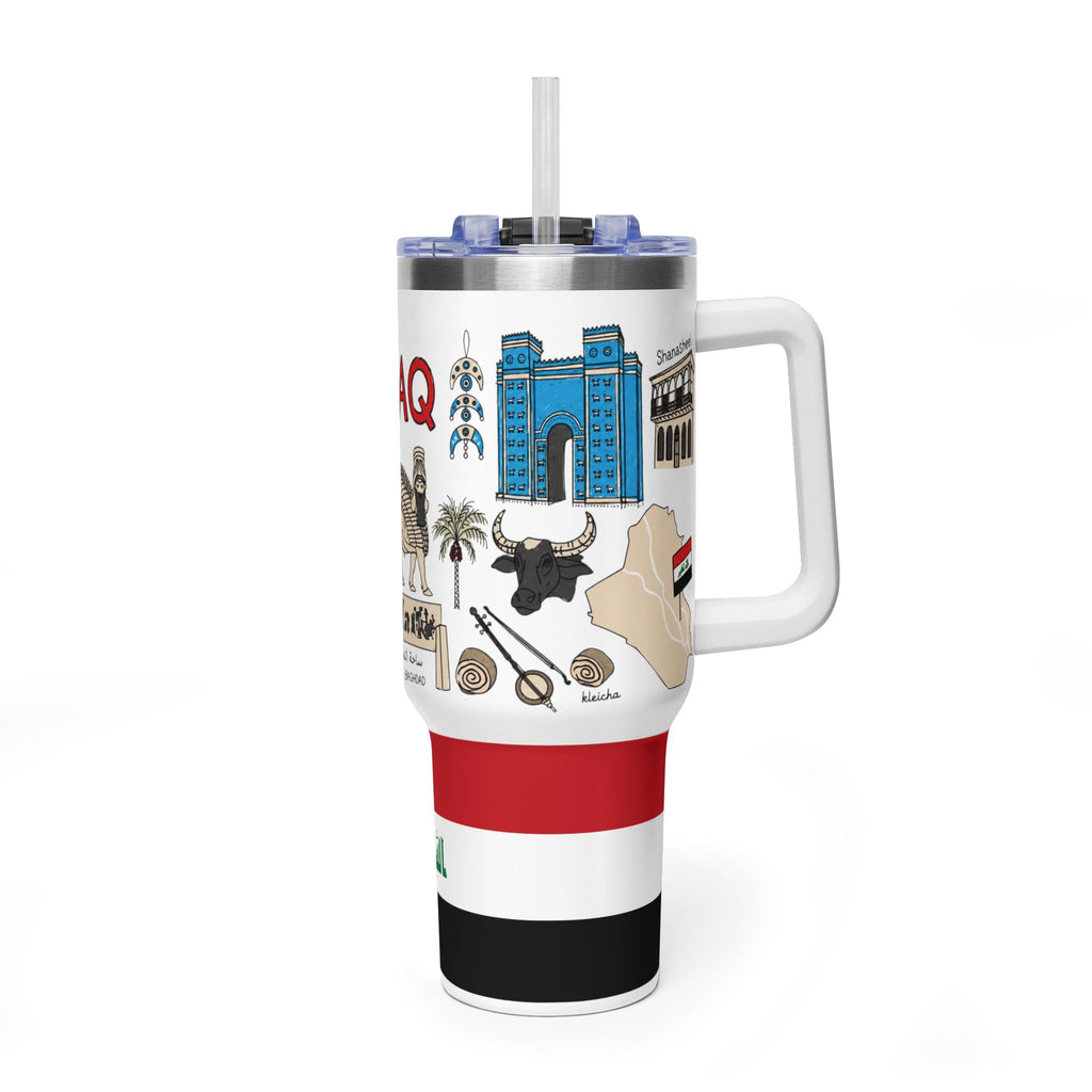Tumbler — Iraq Landmark 40oz Vacuum Thermal Tumbler with Iraqi Flag & Cultural Icons